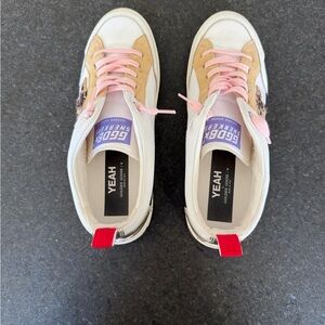 Golden Goose Cream and Pink Sneakers
